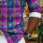 preiswerte Geometrische Muster-Mardi-Gras-Hemd für Herren – farbenfrohes Karnevalshemd