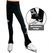 abordables Pantalones y Leggings de Patinaje Artístico-Pantalones de patinaje artístico para mujer y niña, elásticos, negros, para entrenamiento, competición, térmicos, cálidos, con cristales y diamantes de imitación, para patinaje sobre hielo.