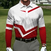 economico Polo da golf da uomo-Per uomo Geometrico Golf Polo Sportivi Manica Lunga Magliette polo Bavero Casual All'aperto Athleisure Abbigliamento quotidiano Stampa 3D Bottoni Primavera Autunno Blu Giallo Rosso