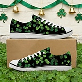 halpa Naisten kengät-naisten Pyhän Patrickin päivän lenkkarit apilanlehden kukkakuviolla – mukavat nauhalliset kangaskengät paraateihin, festivaaleille ja vapaa-aikaan