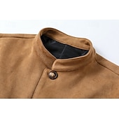 baratos Jaquetas de Suede Sintético-Homens jaqueta leve Jaqueta casual Jaqueta de camurça sintética Para Noite Macio Fivela Primavera &amp; Outono Casual Colarinho Chinês Padrão Cáqui Claro Preto Azul Marinha cáqui Verde Tropa Casaco