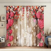 billiga Genomskinliga gardiner-Alla hjärtans dag-gardin i tunt tyg för fönster, röd med dekorativ bolldesign, eleganta mjuka fönstergardiner, romantisk heminredning för sovrum och vardagsrum