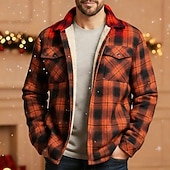 Χαμηλού Κόστους Ανδρικά Μπουφάν &amp; Παλτό-Ανδρικά Χειμερινό παλτό Μπουφάν πουκάμισο Μπουφάν fleece Καθημερινά ΕΞΩΤΕΡΙΚΟΥ ΧΩΡΟΥ Διατηρείτε Ζεστό Τσέπη Φθινόπωρο Χειμώνας Καρό Κομψό στυλ street Καθημερινά Απορρίπτω Κανονικό