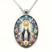 billige Gaver-Jomfru Maria katolsk anhengskjede, religiøs kristen medalje med duer, kors og roser, åndelig smykkegave til kvinner