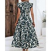 economico Abiti Floreali Stampati-Per donna Abito Midi Abito Floreale Abito Stampato Moda Moderno All'aperto Vacanza Uscire Vestibilità comoda Floreale Senza Maniche Collo alla coreana Arancione Marrone Verde Blu scuro Estate