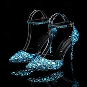 preiswerte Klassische Pumps-Damen Cocktail Club Party Strass Kristall Schnalle Stiletto Spitze Zehe Mode Niedlich luxuriös PU Schnalle Silber Rot orange Schwarz und Violett