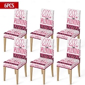 رخيصةأون غطاء كرسي الطعام-غطاء كرسي طعام مطاطي لعيد الحب، بنقشة مربعات الجاموس باللونين الأسود والأبيض مع قلب وقوس على مسند الظهر، غطاء كرسي شتوي قابل للإزالة والغسل للمنزل والمطعم والمطبخ وغرفة المعيشة (1/4/6 قطع)