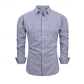 economico camicia da uomo con bottoni-Per uomo Camicia Camicia Estiva Camicia casual Camicia da Spiaggia Camicia con Bottoni Marrone Scuro Nero Rosso Blu scuro Grigio Manica Lunga Plaid Bavero Casuale Quotidiano Abbigliamento Moda Casual