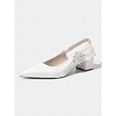 baratos Mãe da Noiva/Namorado-Sapatos de salto bloco com bico fino em cetim rosa claro para mulheres - elegantes sapatos de festa com detalhes florais e cristais, perfeitos para a mãe da noiva ou para um casamento urbano