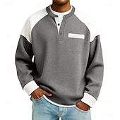ieftine Tricou Waffle Knit-Bărbați Tricou Waffle Tricou Manșon Lung Henley Toamnă Toamna iarna Toate Sezoanele Culoare solidă Texturat Tradițional / Retro Casual Peteci Casual Casă În aer liber Albastru Deschis Negru Verde