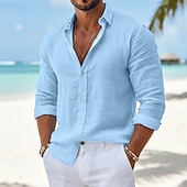 olcso Vakáció-Férfi Ing Vászon ing Nyári póló Strandruházat Gombos póló Sima Hétköznapi Napi Fekete Fehér Arcpír rózsaszín Lóhere Hosszú ujj Gallér Tavaszi nyár Ruházat