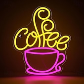 abordables 123496-Enseigne lumineuse LED néon café, dimmable, alimentée par USB, colorée, pour intérieur chambre, restaurant, café, mur, créative, en forme d'alphabet, décorative.