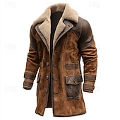 baratos Jaquetas de Suede Sintético-Homens Casaco de inverno Jaqueta de camurça sintética Casaco de lã Jaqueta casual Ao ar livre Diário Térmico / Quente Bolsos Outono Inverno Xadrez Vintage Roupa de rua Lapela Longo Marron Casaco