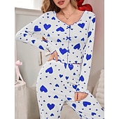 preiswerte Valentinstag Schlaf &amp; Lounge-Damen Schlafanzug Set Lässig Komfort Herz Elastischer Bund Hose Täglich Heim Langarm Quadrathals Blau Schwarz Rosa Rote Purpur Sommer Frühling Normale Passform