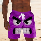  Per uomo Illusione ottica Fantasia "Cartone 3D" Faccia Sorridente Costumi da bagno Pantaloncini da mare Pantaloncini da Surf Misura del girovita medio Divertente Camicia hawaiana Vacanza al Mare
