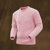 abordables suéter de los hombres-Suéter irlandés para hombre, suéter de punto, suéter de punto con cable acanalado, tops regulares, de punto, liso, cuello redondo, vintage, para mantener el calor, ropa de uso diario, ropa para salir, prendas de vestir, otoño e invierno
