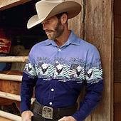 economico camicie western da uomo-Per uomo Aquila Bandiera degli Stati Uniti 250° anniversario degli Stati Uniti Camicia Camicia Western Camicia da cowboy Manica Lunga Vintage Retrò Vacanza Ferie Primavera Autunno Collo ripiegato