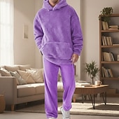 preiswerte einfache Trainingsanzüge-Zweiteiliger Fleece-Trainingsanzug für Herren – schwerer Hoodie und Jogginghose, einfarbige Sport-Streetwear mit Taschen