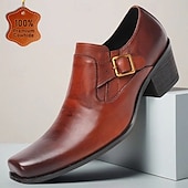 baratos Mocassins de couro premium-Sapatos masculinos pretos de couro, modelo slip-on, com corrente decorativa. Calçados formais de luxo para casamentos, ideais para o noivo e padrinhos, confortáveis e elegantes para eventos formais de casamento.