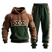 baratos Conjunto de Moletom 3D Masculino-Homens Tribal 2pcs Conjuntos de moletom 3D Moletom Moletom com capuz Manga Longa Calças compridas Com Capuz Estilo Étnico Casual Diário Roupa Esportiva Impressão 3D Primavera Outono Inverno Marron