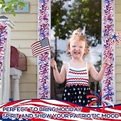  Ghirlanda di lamé patriottico da 66 piedi con bandiere americane, spessa &ghirlanda metallica soffice rossa, bianca e blu per il giorno dell'indipendenza del 4 luglio, decorazioni per il Memorial Day,