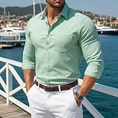economico camicie da uomo no stiro-Per uomo Camicia Camicia Estiva Camicia casual Camicia con Bottoni Tinta unica Quotidiano Vacanza Blu Blu chiaro Bianco Verde chiaro Manica Lunga Bavero Estate Primavera Abbigliamento Tasca