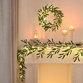 cheap Battery &amp; USB Indoor Lights-Eucalyptus leaves, olive leaves, simulated leaves, rattan strips, light string, 1.8M-96Leds, AAA waterproof timed battery box, holiday wedding party, indoor and outdoor atmosphere decoration props