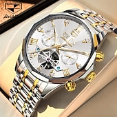 halpa Mekaaniset kellot-OLEVS miesten automaattikello nahkahihna kalenteri luurankokellotaulu trendiklassikko vedenkestävä Moonswatch rannekello 7009