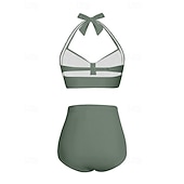 economico Surfing Tankinis &amp; Bikinis-Per donna Costume da bagno Bikini a vita alta con volant 2 pezzi Tropicale Senza schiena Protezione UV Alta elasticità Senza Maniche Costume da Bagno Surf Immersione Snorkeling Estate