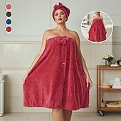 ieftine Pătură purtabilă-Set rochie fără bretele cu imprimeu floral și căciulă de baie pentru femei, prosop de baie moale și absorbant, halat de baie de vară și cască pentru uscarea părului, articole esențiale confortabile