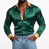 economico Camicie in raso da uomo-Per uomo Camicia Camicia in raso Camicia casual Camicia con Bottoni Camicia da discoteca Patchwork Quotidiano Vacanza Nero Bianco Vino Verde Manica Lunga Bavero Primavera &amp; Autunno Tutte le stagioni