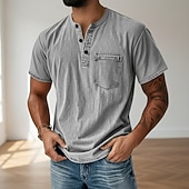 cheap Casual Henley Tee-Men's Henley Shirt 100% Cotton Acid Wash Shirt T shirt Tee Short Sleeve Solid Retro Vintage Casual Vintage Style Washed Henley Casual Summer Spring Fall Black Pink Light Green Henley T-Shirt