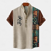 Χαμηλού Κόστους Εθνοτικό πρότυπο-Ανδρικά Γεωμετρικά σχήματα Etnic Κοκοπέλλι Πουκάμισο Πουκάμισο με κουμπιά Κοντομάνικο Vintage ρετρό Αργίες Καθημερινά Καλοκαίρι Άνοιξη Όρθιος γιακάς Henley Collar 3D εκτύπωση Λινό σαν πουκάμισο Kaki