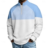 voordelige Heren Geometrisch Polo-Voor heren Kleurenblok Meetkundig Poloshirts met rits Lange mouw Poloshirt opa kraag Casual School Sportkleding Feestdagen Alledaagse kleding 3D-afdrukken Polo met kwartrits Lente Herfst blauw