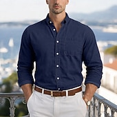 baratos camisa de botão masculina-Homens Camisa Social Camisa casual camisa de botão Azul Marinha Caqui Cinzento Azul Claro Manga Longa Tecido Lapela Casual Diário Bolso frontal Roupa Elegante Moda Casual