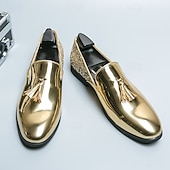 baratos Sapatos masculinos-Sapatilhas Slip-On Douradas com Glitter de Mardi Gras Masculinas – Sapatos Formais Brilhantes para Ocasiões Especiais Festas e Celebrações de Carnaval