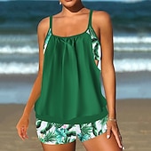 levne Surfovací tankiny a bikiny-Dámské Plavky Tankini 2 ks S potiskem Ultra lehký (UL) Ochrana proti UV záření Elastický Bez rukávů Plavky Surfování Šnorchlování Léto