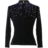 baratos Jaquetas e coletes de patinação artística-Jaqueta de lã para patinação artística Mulheres Para Meninas Patinação no Gelo Jaqueta Blusas Preto Rosa claro Roxo Com Stretch Treino Competição Roupa para Patinação Térmico / Quente Cristal / Strass