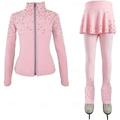 preiswerte Eiskunstlauf Trainingsoutfit-Eiskunstlaufjacke mit Hose, Damen- und Mädchen-Eiskunstlaufbekleidung, blau, dehnbar, Trainings- und Wettkampfbekleidung, wärmend, mit Kristall-/Strasssteinen, langärmlig, Eiskunstlauf