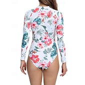 זול רש גארדים One Piece-בגדי ריקוד נשים מגן מפריחה בגד ים עם הדפס פרחוני בגד ים טרופי לרכוס קל במיוחד (UL) הגנת UV אלסטי שרוול ארוך בגדי ים גלישה שנרקול אביב