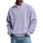 preiswerte Einfache Sweatshirts-Herren Sweatshirt Waffel-Sweatshirt Pullover Kapuzensweatshirt Pullover Sweatshirt mit durchgehendem Reißverschluss Aprikose Schwarz Weiß Hellgrün Armeegrün Stehkragen Einfach Strukturiert Lässig