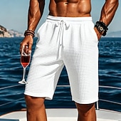 preiswerte Lässige Shorts-Herren Waffel-Shorts Shorts Bermudashorts Strandshorts Kordelzug Elastischer Bund Einfach Komfort Sport Kurz Täglich Outdoor Urlaub Urlaub Klassicher Stil Blau Schwarz Dehnbar