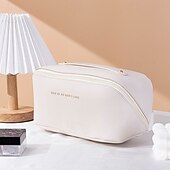 cheap Cosmetic Bags &amp; Cases-Women's Handbag Makeup Bag Cosmetic Bag PU Leather Travel Large Capacity Durable Solid Color White Pink Blue