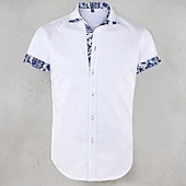 economico camicia da uomo con bottoni-Per uomo Camicia Camicia Estiva Camicia con Bottoni Nero Bianco Blu marino Azzurro Manica Corta Floreale Blocco di colori Collo ripiegato Streetwear Casuale Bottonato Abbigliamento Poliestere Sport