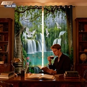 Недорогие Шторы и портьеры-Комплект из 2 предметов, перфорированные затемняющие шторы с 3D-печатью для ландшафтного дизайна, утепления, для комнаты отдыха на открытом воздухе и балкона