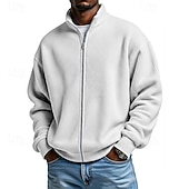 preiswerte Einfache Sweatshirts-Herren Sweatshirt Waffel-Sweatshirt Pullover Kapuzensweatshirt Pullover Sweatshirt mit durchgehendem Reißverschluss Aprikose Schwarz Weiß Hellgrün Armeegrün Stehkragen Einfach Strukturiert Lässig