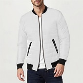 cheap Men's Downs &amp; Parkas-Men's Winter Coat Puffer Jacket Padded Pocket Quilted Polyster Casual Daily Outdoor Regular Fashion Streetwear Thermal Warm Winter Solid Color Blue Dark Grey Wine Black Puffer Jacket