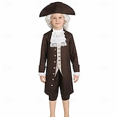 levne oblečení-250. výročí USA Rokoko Barroco Úbory Dlouhé rukávy George Washington Koloniální Revoluční válka Maškarní kostým Chlapecké Karneval Den nezávislosti 4. července Dětské Kabát Kalhoty Límeček