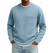 economico T-shirt in maglia waffle-Per uomo Maglietta Waffle Maglietta Maglia Henley a nido d'ape Manica Lunga Girocollo Autunno &amp; Inverno Tutte le stagioni Tinta unica Testurizzato Tradizionale / Vintage Casual Tasca Casuale Casa