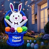 abordables Luces de paisaje-Decoración inflable de Pascua con luces LED, cesta de flores, conejito, huevo de Pascua, 1,2 m/4 pies, para interiores y exteriores, patio, jardín, césped, fiesta, decoración, luces, accesorios